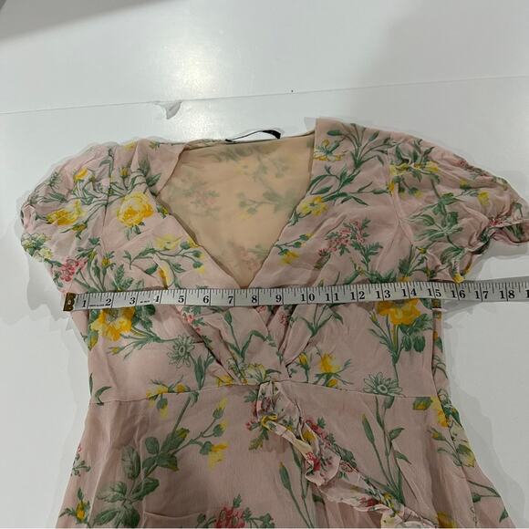 Zara Light Pink Floral Ruffle Asymmetrical Slit Midi‎ Dress Size S - Picture 10 of 12